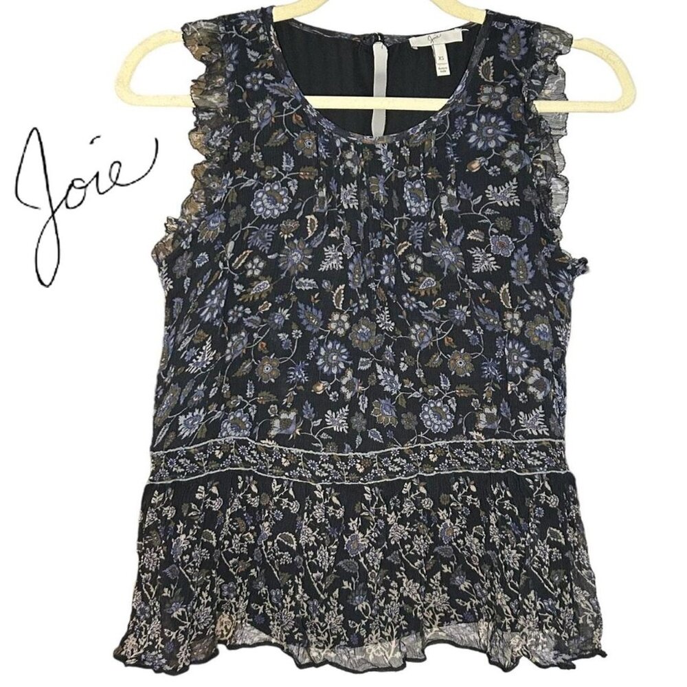 Joie Celadine pure silk blouse with pleating and peplum, in rich floral print